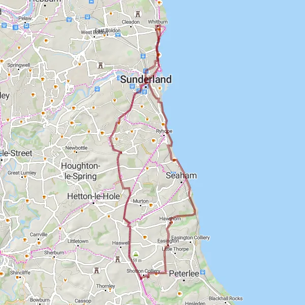 Map miniature of "Gravel Adventure Loop" cycling inspiration in Northumberland and Tyne and Wear, United Kingdom. Generated by Tarmacs.app cycling route planner