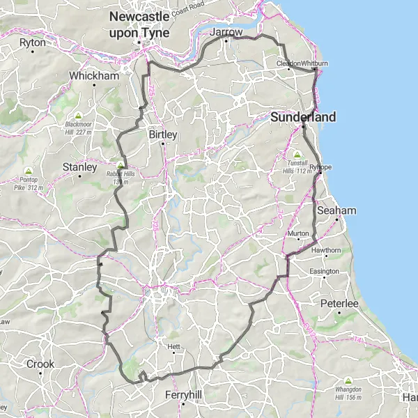 Map miniature of "Whitburn - Building Hill Loop" cycling inspiration in Northumberland and Tyne and Wear, United Kingdom. Generated by Tarmacs.app cycling route planner