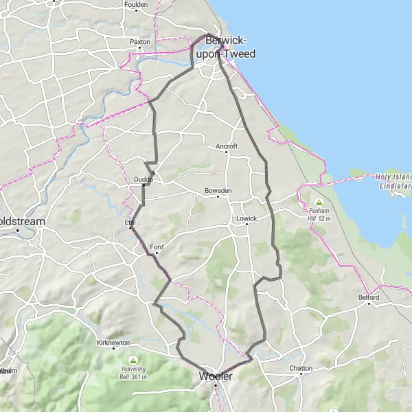 Map miniature of "Historic Castles and Farming Land" cycling inspiration in Northumberland and Tyne and Wear, United Kingdom. Generated by Tarmacs.app cycling route planner