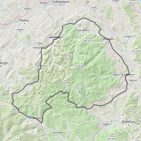 Map miniature of "Mountain Challenge" cycling inspiration in Northumberland and Tyne and Wear, United Kingdom. Generated by Tarmacs.app cycling route planner
