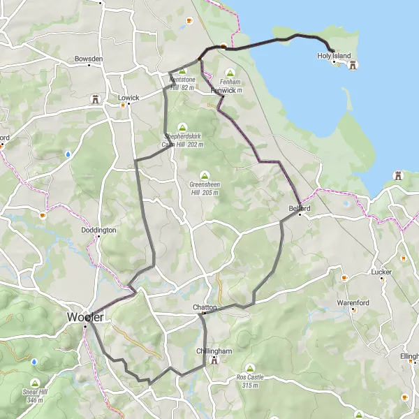 Map miniature of "Beal Explorer" cycling inspiration in Northumberland and Tyne and Wear, United Kingdom. Generated by Tarmacs.app cycling route planner