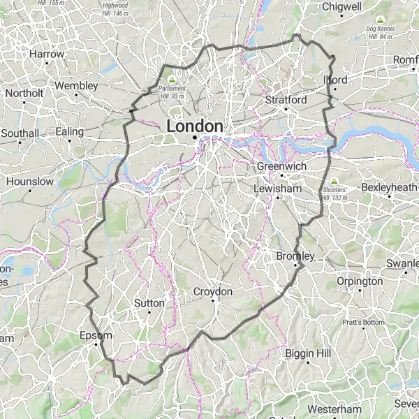 Map miniature of "Barkingside to Beckton Alps Cycling Route" cycling inspiration in Outer London — East and North East, United Kingdom. Generated by Tarmacs.app cycling route planner