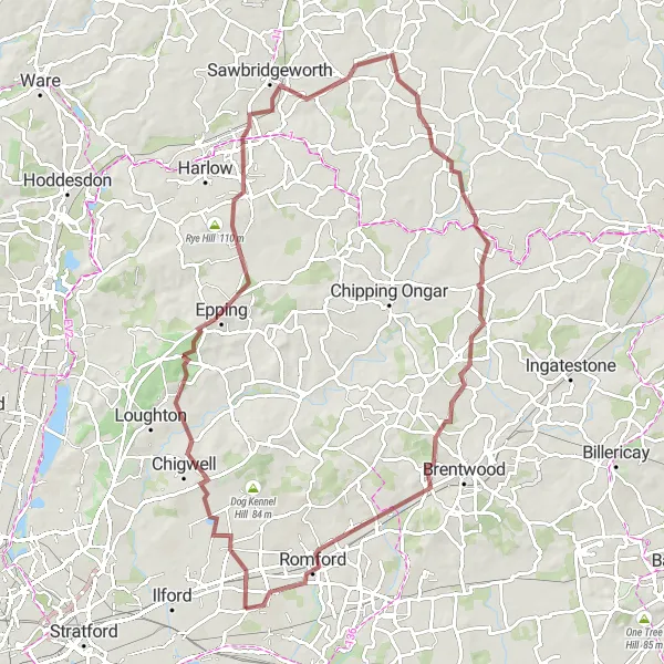 Map miniature of "Gravel Escape to Epping Forest" cycling inspiration in Outer London — East and North East, United Kingdom. Generated by Tarmacs.app cycling route planner