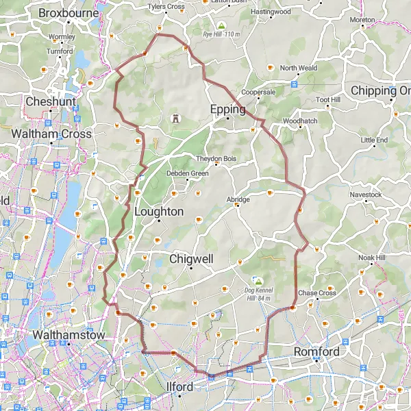 Map miniature of "The Gants Hill Loop" cycling inspiration in Outer London — East and North East, United Kingdom. Generated by Tarmacs.app cycling route planner