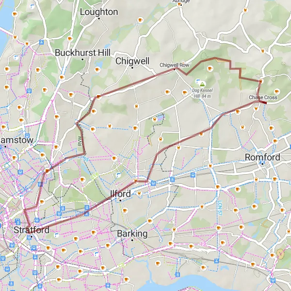 Map miniature of "Gravel Adventure" cycling inspiration in Outer London — East and North East, United Kingdom. Generated by Tarmacs.app cycling route planner