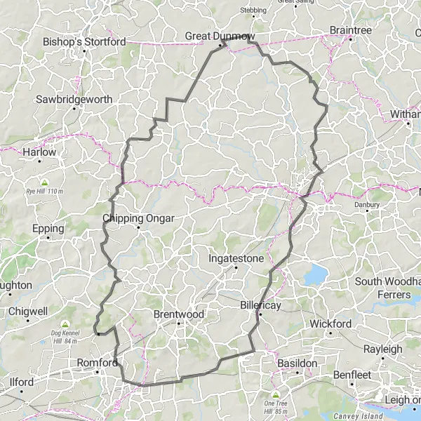 Map miniature of "Countryside Explorer" cycling inspiration in Outer London — East and North East, United Kingdom. Generated by Tarmacs.app cycling route planner