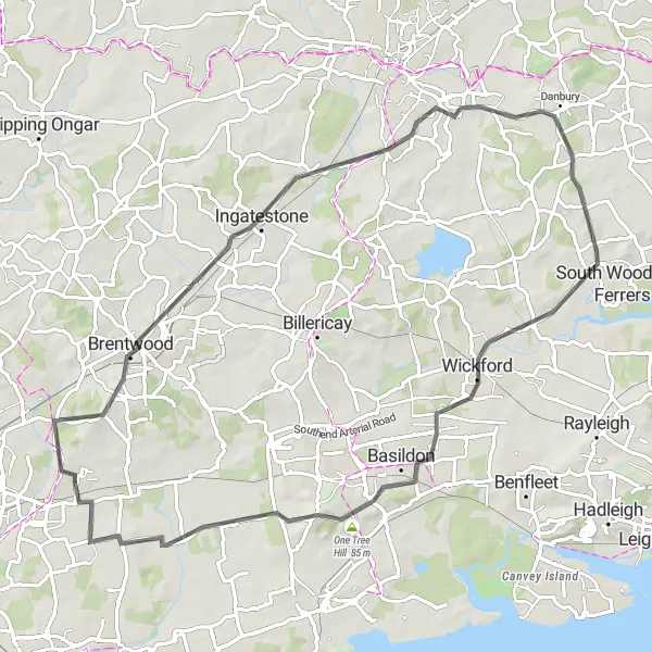 Map miniature of "Road Journey Through History" cycling inspiration in Outer London — East and North East, United Kingdom. Generated by Tarmacs.app cycling route planner