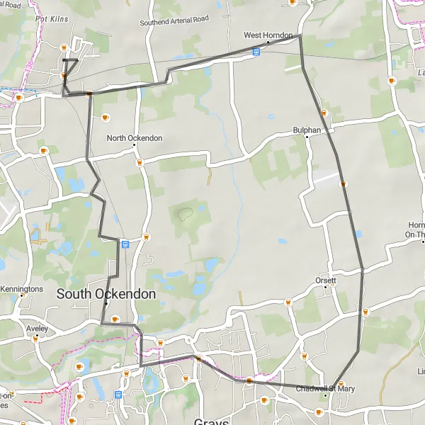 Map miniature of "Charming Road Escape" cycling inspiration in Outer London — East and North East, United Kingdom. Generated by Tarmacs.app cycling route planner