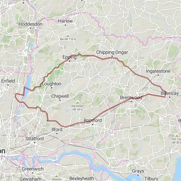 Map miniature of "Chingford and the Essex Countryside" cycling inspiration in Outer London — East and North East, United Kingdom. Generated by Tarmacs.app cycling route planner