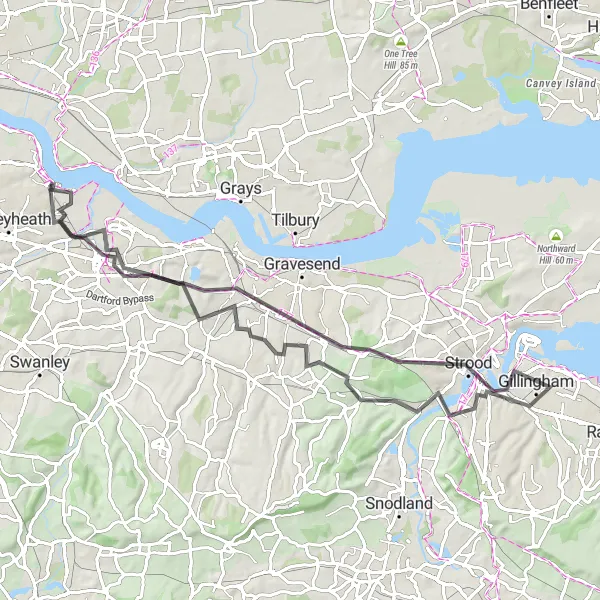 Map miniature of "The Betsham Loop" cycling inspiration in Outer London — East and North East, United Kingdom. Generated by Tarmacs.app cycling route planner