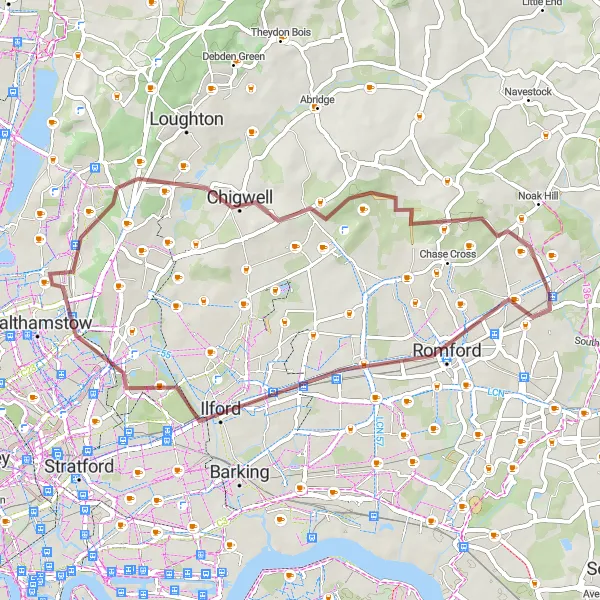 Map miniature of "Countryside Explorer" cycling inspiration in Outer London — East and North East, United Kingdom. Generated by Tarmacs.app cycling route planner