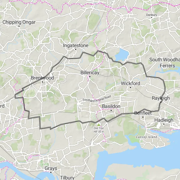 Map miniature of "Countryside Loop" cycling inspiration in Outer London — East and North East, United Kingdom. Generated by Tarmacs.app cycling route planner