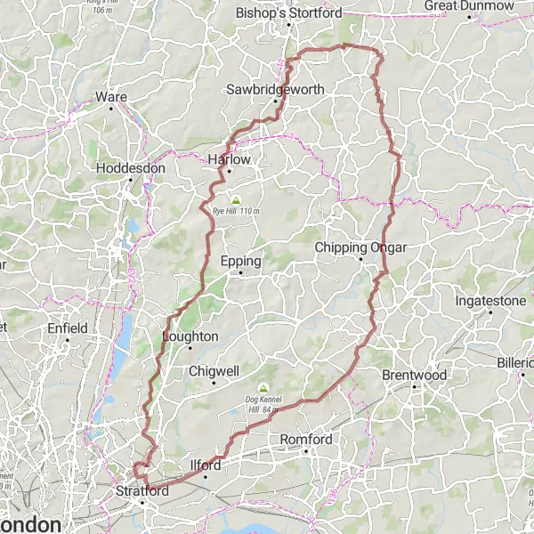 Map miniature of "Epping Forest Adventure" cycling inspiration in Outer London — East and North East, United Kingdom. Generated by Tarmacs.app cycling route planner