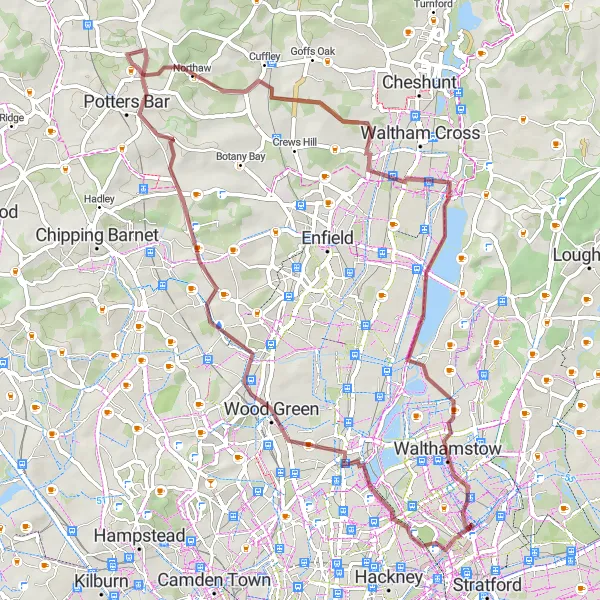 Map miniature of "Wood Green Loop" cycling inspiration in Outer London — East and North East, United Kingdom. Generated by Tarmacs.app cycling route planner