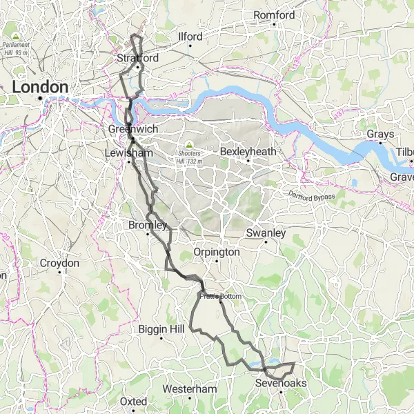 Map miniature of "Leyton to Greenway Loop" cycling inspiration in Outer London — East and North East, United Kingdom. Generated by Tarmacs.app cycling route planner