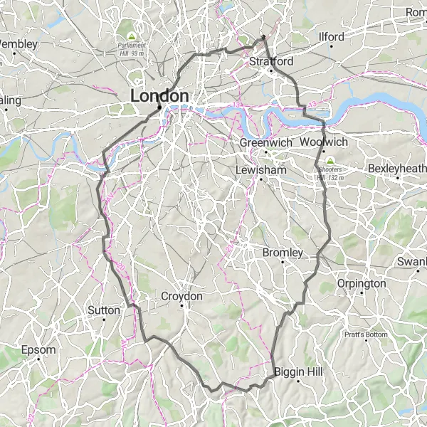 Map miniature of "Leyton to Sutton House Challenge" cycling inspiration in Outer London — East and North East, United Kingdom. Generated by Tarmacs.app cycling route planner