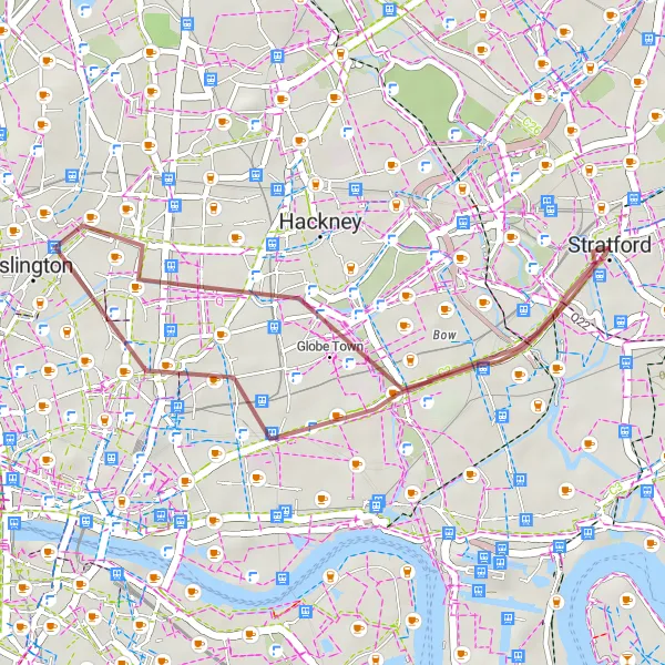 Map miniature of "The Urban Explorer" cycling inspiration in Outer London — East and North East, United Kingdom. Generated by Tarmacs.app cycling route planner