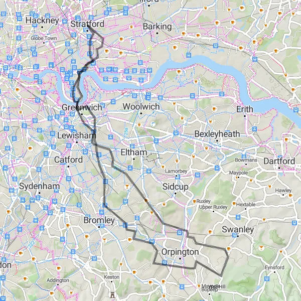 Map miniature of "The Road Warrior" cycling inspiration in Outer London — East and North East, United Kingdom. Generated by Tarmacs.app cycling route planner