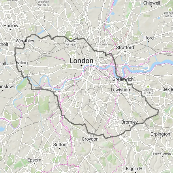 Map miniature of "Chislehurst to Sidcup Loop" cycling inspiration in Outer London — East and North East, United Kingdom. Generated by Tarmacs.app cycling route planner