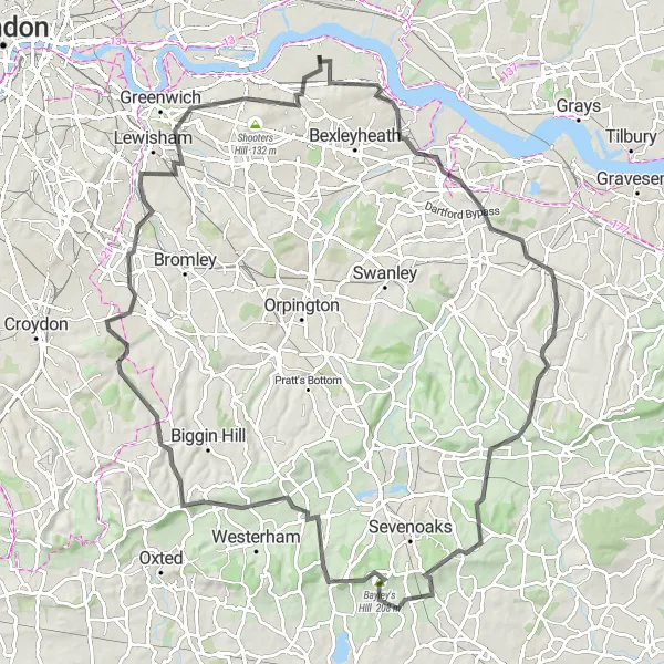 Map miniature of "Ultimate Road Cycling Challenge" cycling inspiration in Outer London — East and North East, United Kingdom. Generated by Tarmacs.app cycling route planner