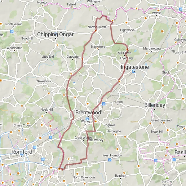 Map miniature of "Discover Nine Ashes" cycling inspiration in Outer London — East and North East, United Kingdom. Generated by Tarmacs.app cycling route planner