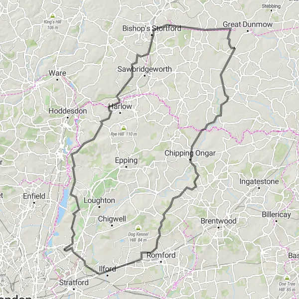 Map miniature of "Scenic Countryside Loop through Essex" cycling inspiration in Outer London — East and North East, United Kingdom. Generated by Tarmacs.app cycling route planner