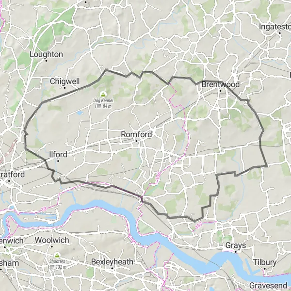 Map miniature of "Stapleford Abbotts and Brentwood Epic Road Tour" cycling inspiration in Outer London — East and North East, United Kingdom. Generated by Tarmacs.app cycling route planner