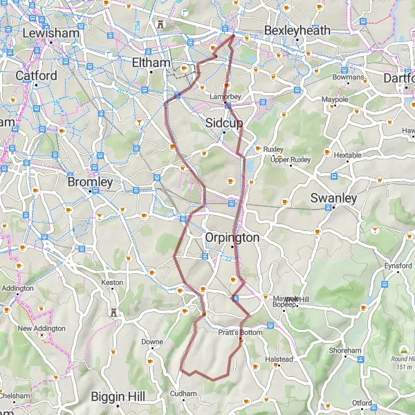 Map miniature of "The Gravel Adventure" cycling inspiration in Outer London — East and North East, United Kingdom. Generated by Tarmacs.app cycling route planner