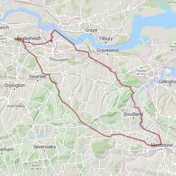 Map miniature of "Maidstone and Beyond" cycling inspiration in Outer London — East and North East, United Kingdom. Generated by Tarmacs.app cycling route planner