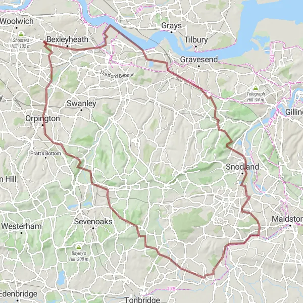 Map miniature of "Historic Castles and Rural Landscapes" cycling inspiration in Outer London — East and North East, United Kingdom. Generated by Tarmacs.app cycling route planner