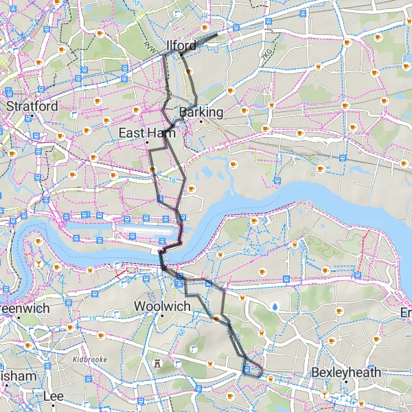 Map miniature of "Beckton Escape" cycling inspiration in Outer London — East and North East, United Kingdom. Generated by Tarmacs.app cycling route planner