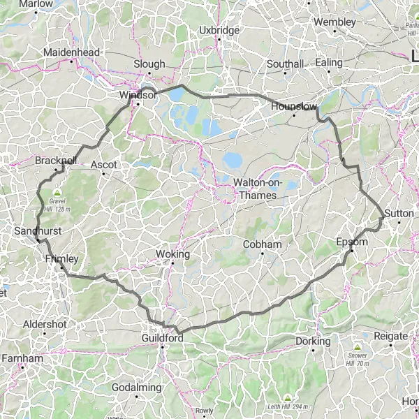 Map miniature of "Exploring South West London" cycling inspiration in Outer London — South, United Kingdom. Generated by Tarmacs.app cycling route planner