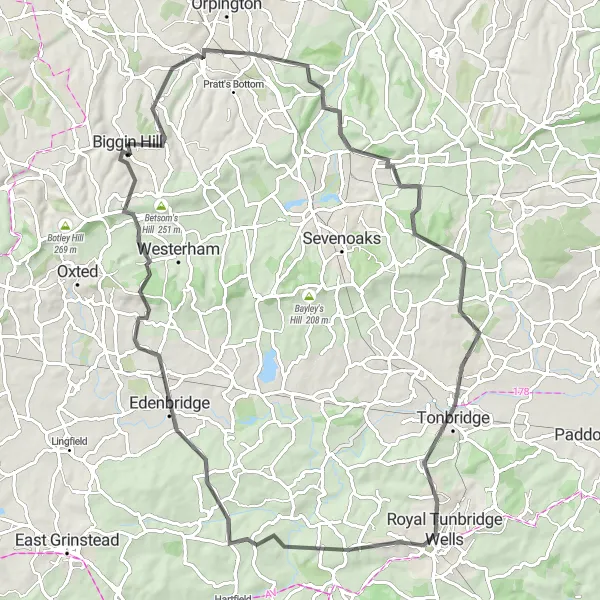 Map miniature of "The Shoreham Adventure" cycling inspiration in Outer London — South, United Kingdom. Generated by Tarmacs.app cycling route planner