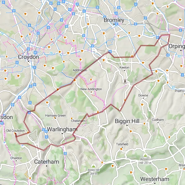 Map miniature of "Sanderstead Loop" cycling inspiration in Outer London — South, United Kingdom. Generated by Tarmacs.app cycling route planner