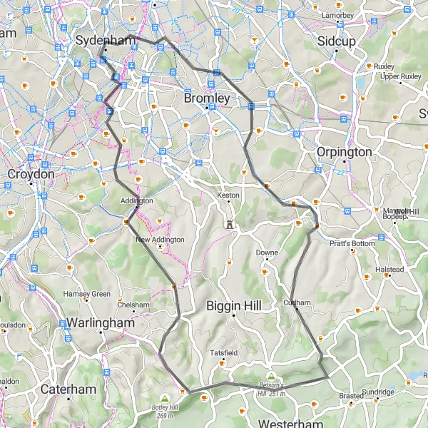 Map miniature of "Crystal Palace to Sevenoaks via Kentish Countryside" cycling inspiration in Outer London — South, United Kingdom. Generated by Tarmacs.app cycling route planner