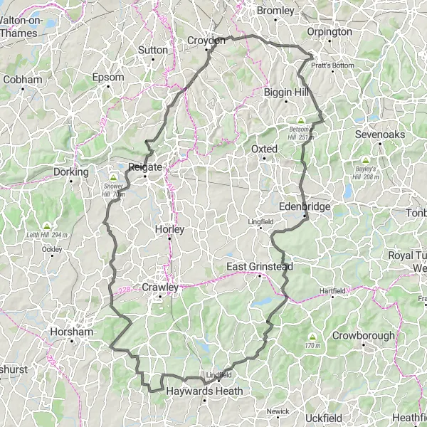 Map miniature of "Westerham Delight" cycling inspiration in Outer London — South, United Kingdom. Generated by Tarmacs.app cycling route planner