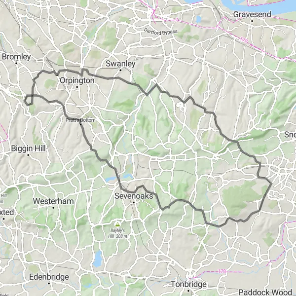 Map miniature of "Poverest Road Trip" cycling inspiration in Outer London — South, United Kingdom. Generated by Tarmacs.app cycling route planner