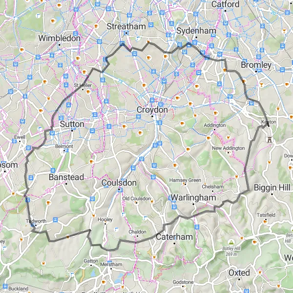 Map miniature of "Countryside Ride to Hayes" cycling inspiration in Outer London — South, United Kingdom. Generated by Tarmacs.app cycling route planner