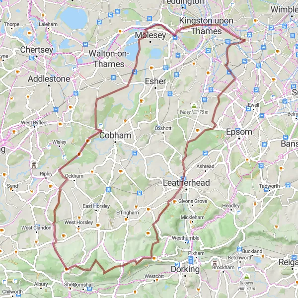 Map miniature of "Gravel Adventure" cycling inspiration in Outer London — South, United Kingdom. Generated by Tarmacs.app cycling route planner