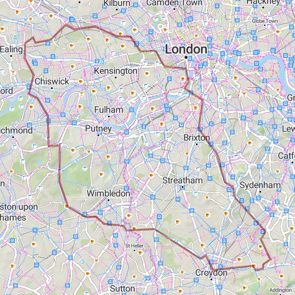 Map miniature of "The Green Belt Adventure" cycling inspiration in Outer London — South, United Kingdom. Generated by Tarmacs.app cycling route planner