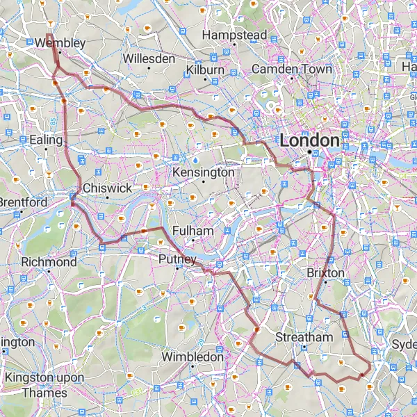 Map miniature of "Wandsworth to Buckingham Palace" cycling inspiration in Outer London — South, United Kingdom. Generated by Tarmacs.app cycling route planner