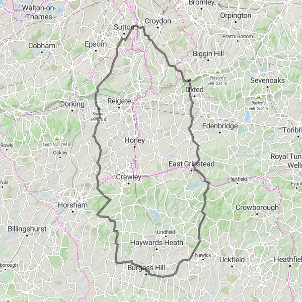 Map miniature of "Ultimate Wallington Challenge: Scenic Hill Climbs" cycling inspiration in Outer London — South, United Kingdom. Generated by Tarmacs.app cycling route planner