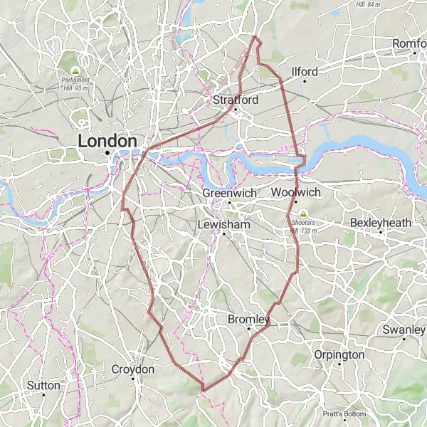 Map miniature of "City Explorer" cycling inspiration in Outer London — South, United Kingdom. Generated by Tarmacs.app cycling route planner