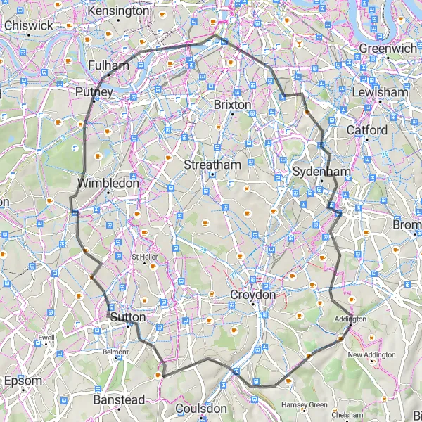 Map miniature of "Selsdon and Beyond" cycling inspiration in Outer London — South, United Kingdom. Generated by Tarmacs.app cycling route planner