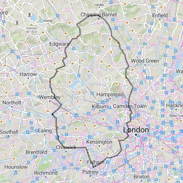 Map miniature of "Barnet to Arkley Road Route" cycling inspiration in Outer London — West and North West, United Kingdom. Generated by Tarmacs.app cycling route planner