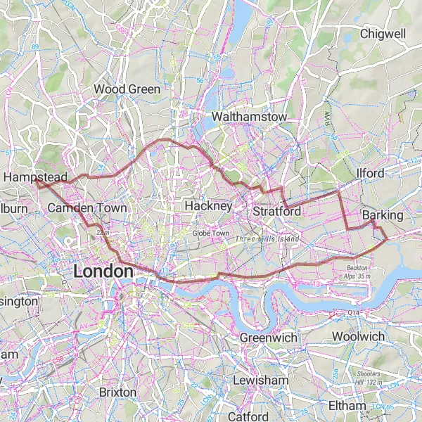 Map miniature of "Gardens and Hilltops" cycling inspiration in Outer London — West and North West, United Kingdom. Generated by Tarmacs.app cycling route planner