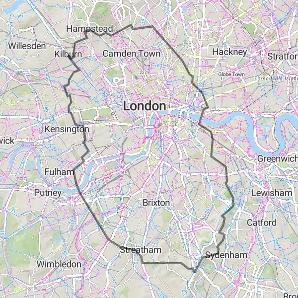 Map miniature of "City and Nature Escape" cycling inspiration in Outer London — West and North West, United Kingdom. Generated by Tarmacs.app cycling route planner