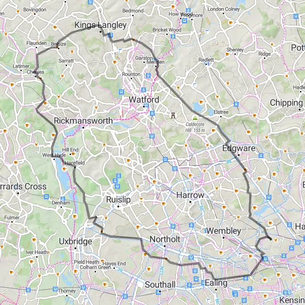 Map miniature of "London Adventure: Harlesden to Pilgrim's Top" cycling inspiration in Outer London — West and North West, United Kingdom. Generated by Tarmacs.app cycling route planner