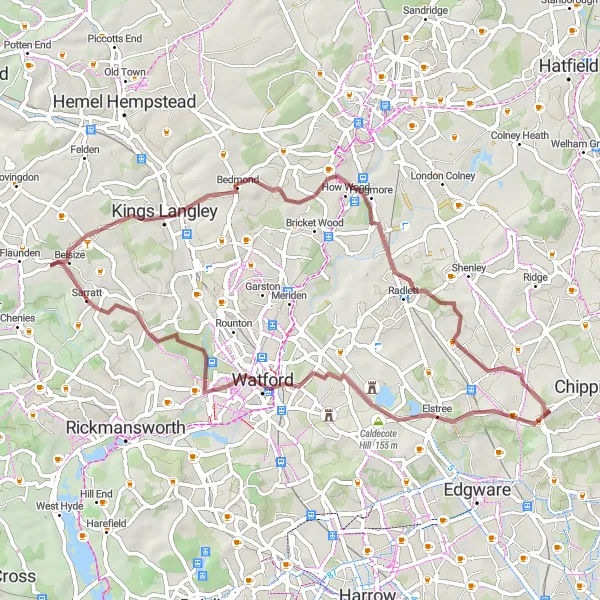 Map miniature of "The Gravel Adventure" cycling inspiration in Outer London — West and North West, United Kingdom. Generated by Tarmacs.app cycling route planner