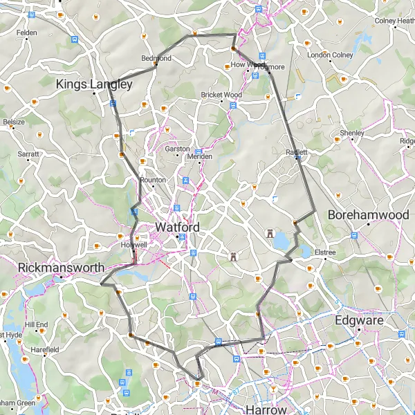 Map miniature of "The Woodland Escape" cycling inspiration in Outer London — West and North West, United Kingdom. Generated by Tarmacs.app cycling route planner